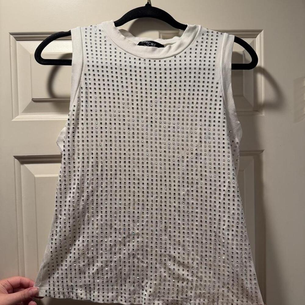 Chicme White Rhinestone Studded Tank Top Size XXL